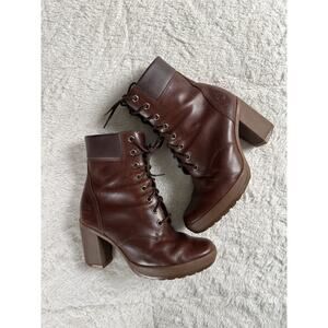 Timberland Women’s Glancy LaceUp Boot Full Grain Leather Brown Sz 7.5 Ortholite
